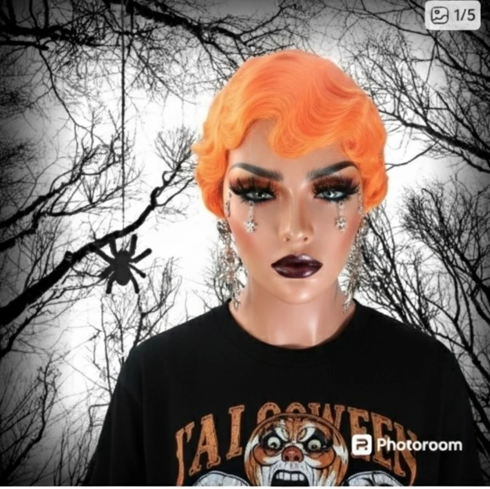 Orange Short Synthetic Wig Halloween Gothic